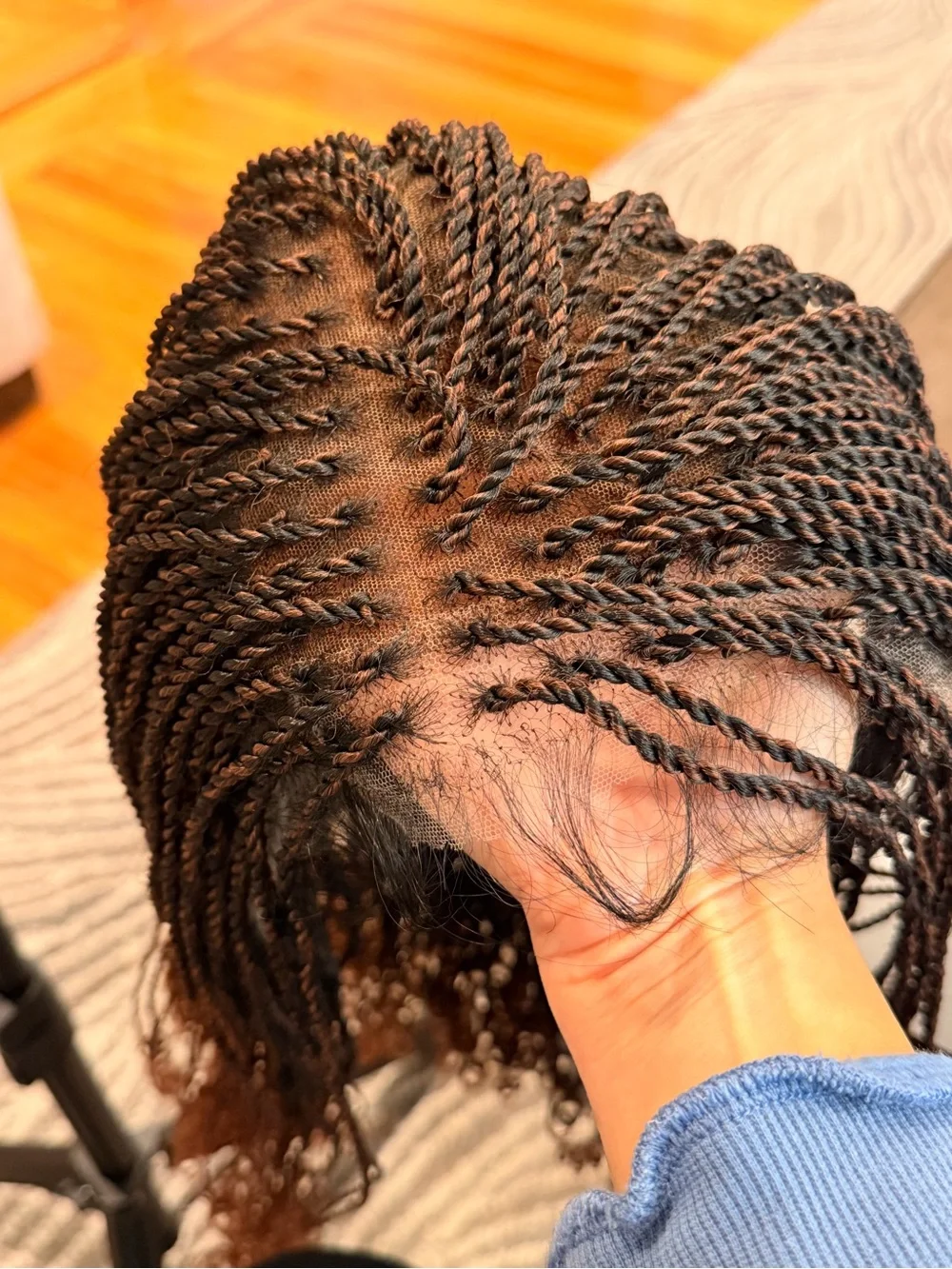 Synthetic 14” Ombre Brown Senegalese Mini Twist Braided Wig with Curly Ends  017